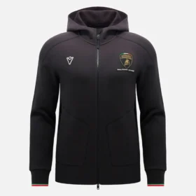 Automobili Lamborghini Squadra Corse Herren-Sweatshirt in Schwarz mit Dreifarb-Motiv und durchgehendem Reißverschluss